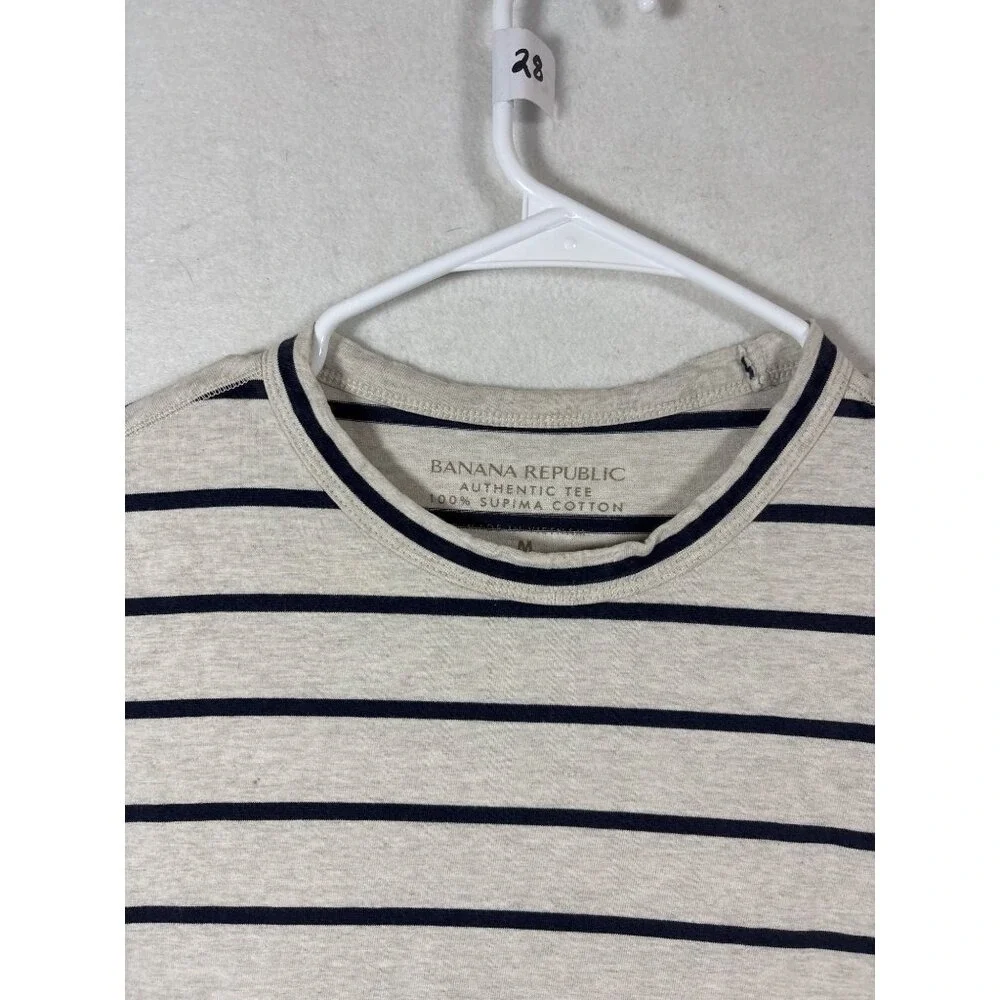 Banana Republic Authentic Tee Mens M Beige Blue Excellent Striped Supima Cotton